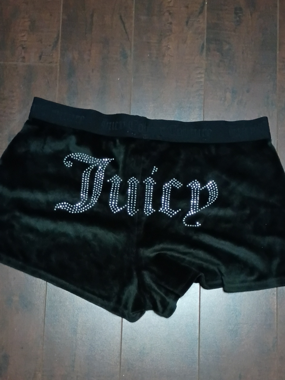 Juicy Couture Black Velour Rhinestone 'Juicy' Logo Bike Shorts